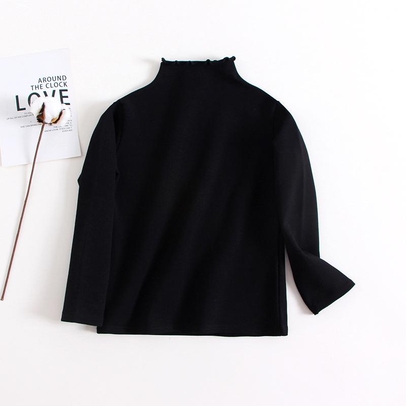 Girls' Long-Sleeve Ruffled T-Shirt with Half-High Collar - Black/White