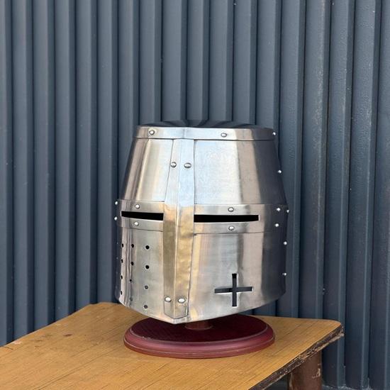 

Templar Crusader Knight Helmet Handmade Medieval Steel Wearable Helmet with Free Stand