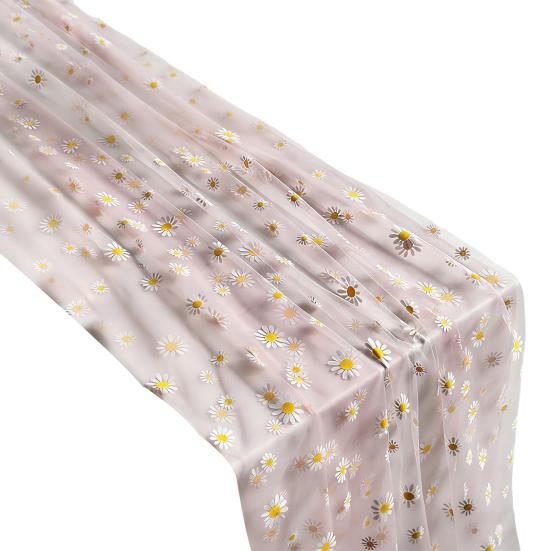 Tüll Gänseblümchen Tischläufer Frühling Blumiger Tischläufer Rustikaler Blumen Tischläufer für Hochzeit Babyparty Geburtstagsparty Bauernhaus Dekor