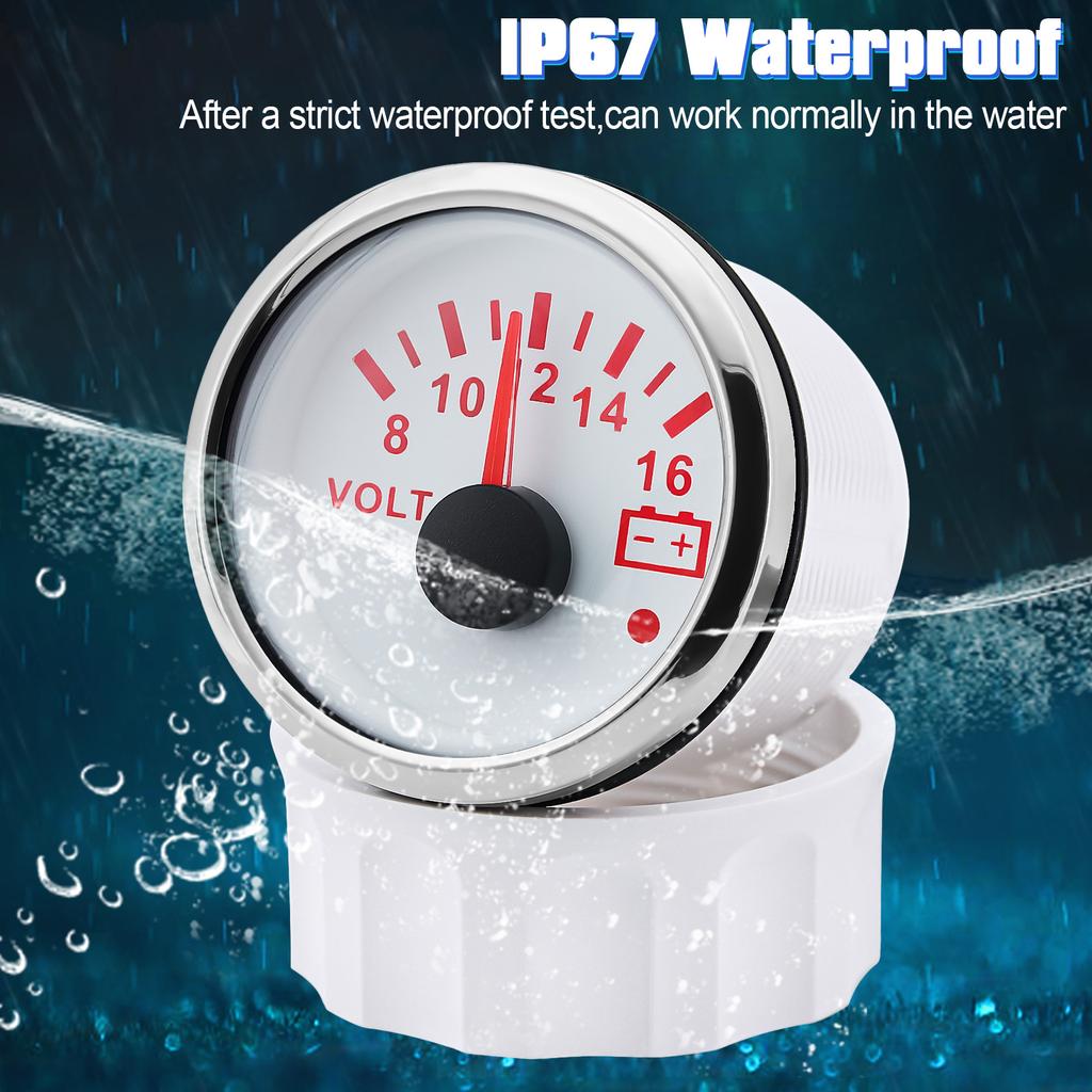 52mm Voltmeter 8-16V 18-32V Voltage Gauge With Alarm Light For Car Marine Boat 7 Color Backlight Volts Meter Waterproof Gauge