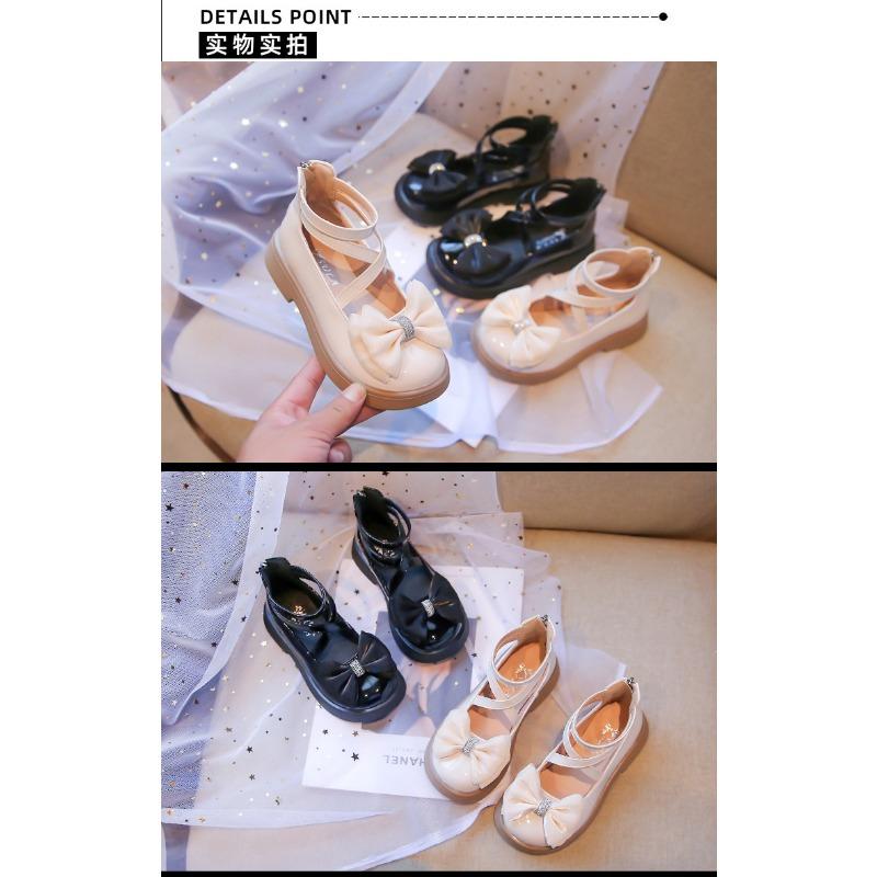 Girls Sweet Bowknot Rhinestone Lolita Princess Kids Leather Single Shoes