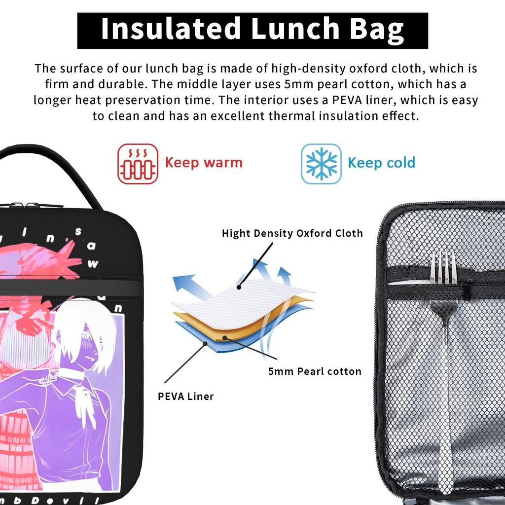 C-Chainsaws Man Reze Insulated Lunch Bags Thermal Bag Reusable,Lunch Container Anime Movie High Capacity Tote Lunch Box