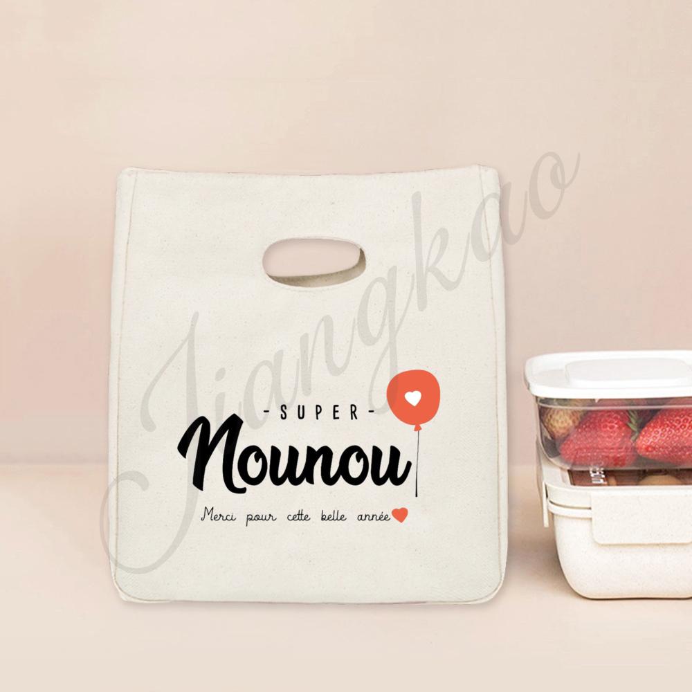 Beste Nanny der Welt Aufdruck Lunchtasche Tragbar Isoliert Canvas Kühltasche Bento Tasche Thermisch Lebensmittelaufbewahrungstaschen Geschenk für Nounou