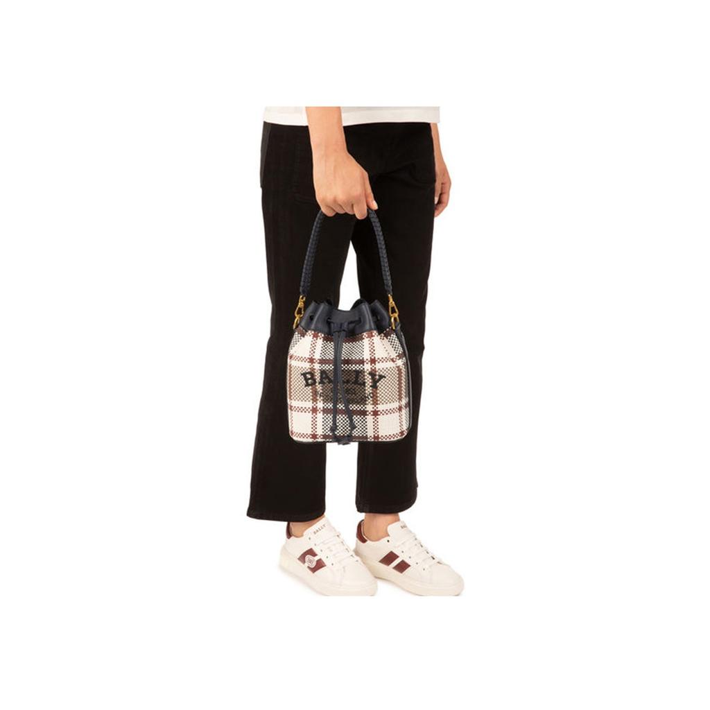 Bally Cleoh 21 Drawstring Closure Striped Decor Leather Bucket Bag Women Handbags Gray Brown 6300233