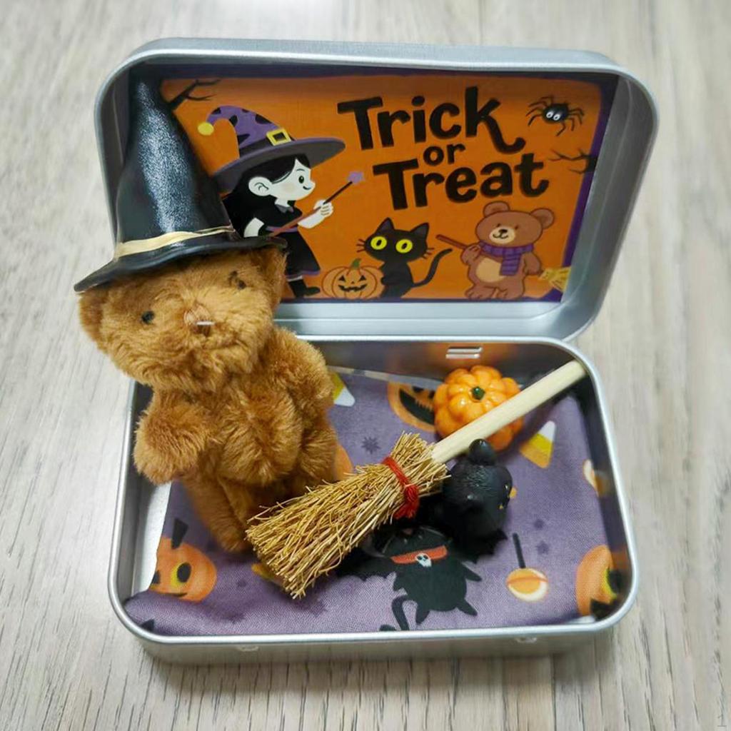 A Box Halloween Decoration Black Cat Pumpkin Ornaments for Boys Girls Mini Witch Broom Stuffed