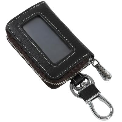 Negues Smart Key Case mit Fenster, Schlüsseletui, Kompatibel mit Smart Keys, Anti-Rutsch-Polster, Auto, Leder, Herren, Damen, schwarz/dunkelbraun