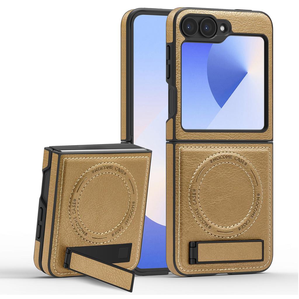 For Samsung Galaxy Z Flip7 FE 5G/Z Flip6 5G Magnetic Case Kickstand Leather Phone Back Cover
