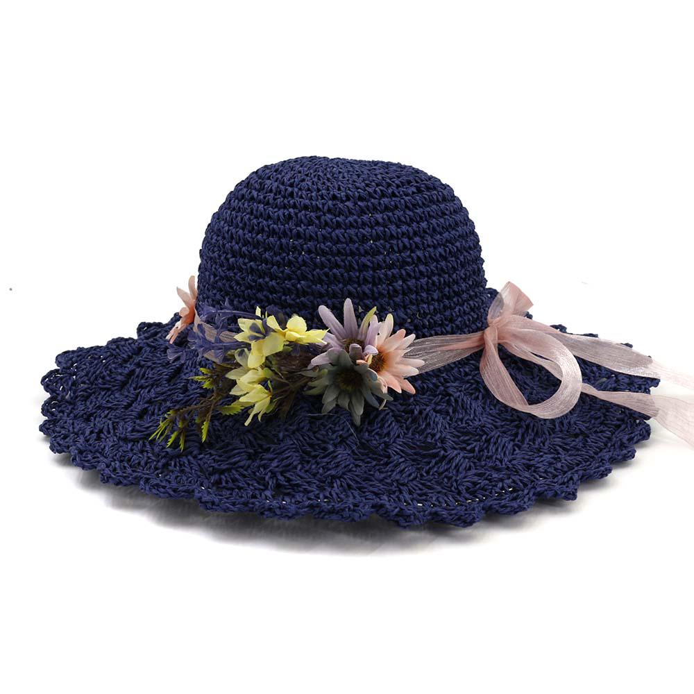 

Женские летние шляпы, большие соломенные шляпы с широкими полями, пляжная шляпа, шляпа ручной работы темно-синий