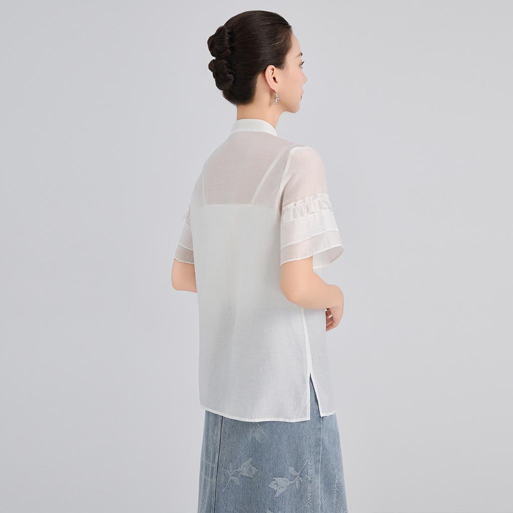 [Shirt] Summer solid color temperament commuting elegant slimming women's short-sleeved top