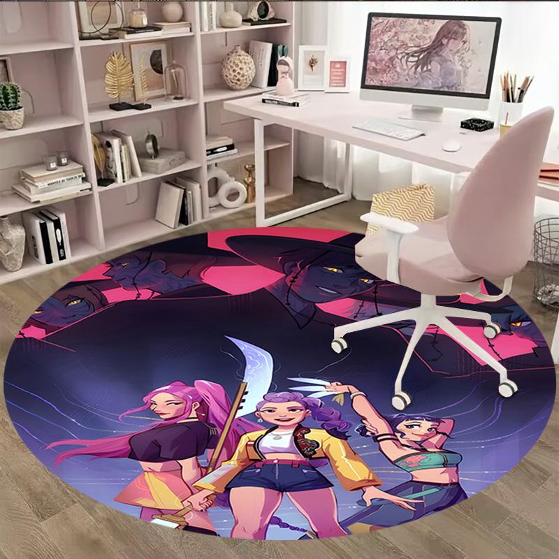 1pc KPop Demon Hunters28 Print Round Carpet Chair Round Carpet Suitable for Bedroom Living Room Home Decorative Carpet