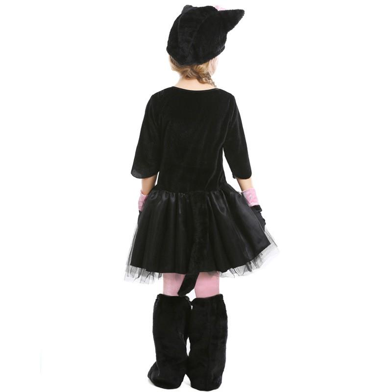 Halloween Black Cat Costume With Bow Kids Party Cosplay