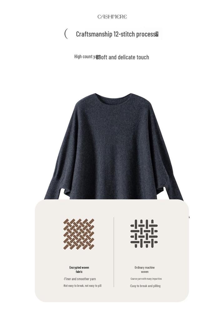 Women's Cashmere Batwing Sleeve Sweater - Autumn/Winter Solid Color Slimming Knit Pullover