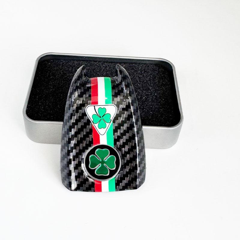NSHGA1 Car Logo Key Cover Replacement Key Case for Alfa Romeo Giulia Stelvio Tonale Carbon Fiber Style