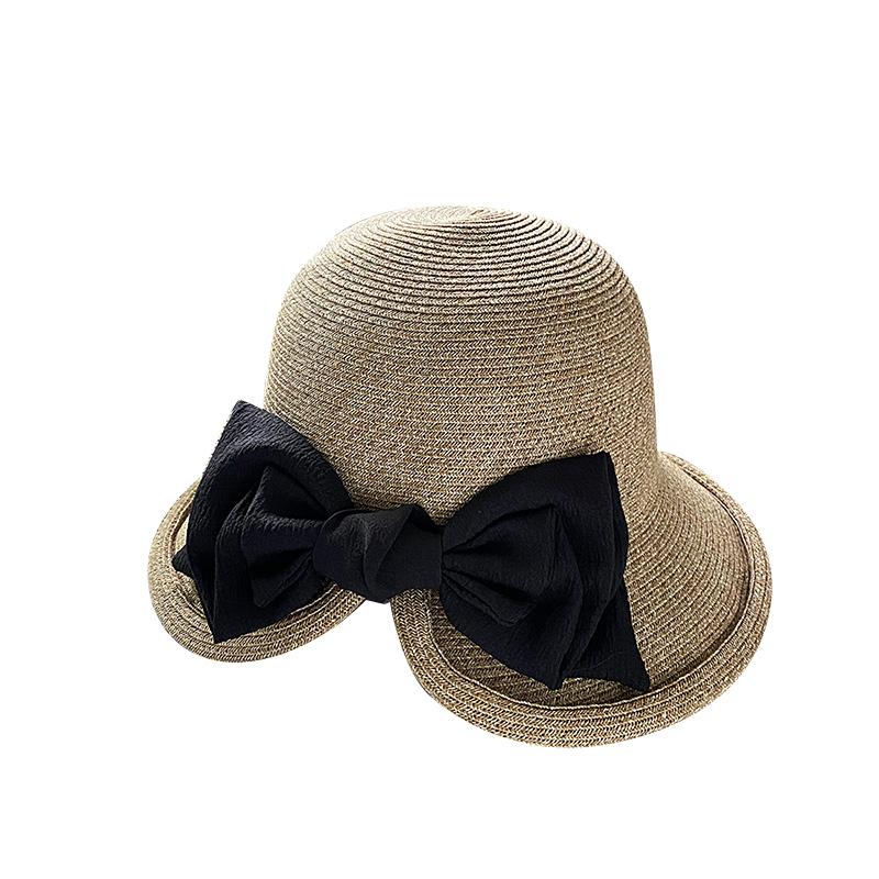 Elegant ribbon bow pearl grass hat women's summer dome seaside outing shading versatile top hat tide
