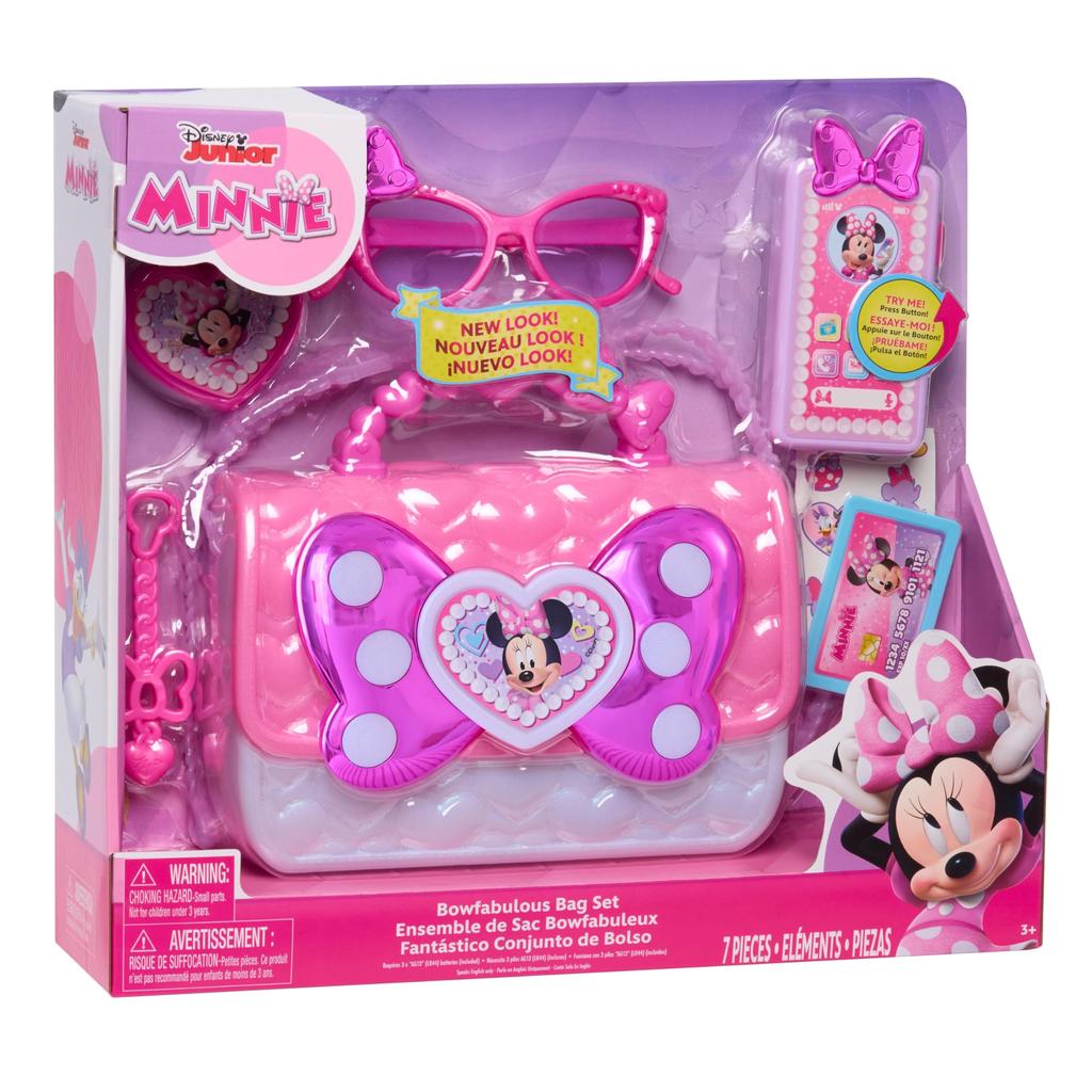 Just Play Disney Junior Minnie Mouse Bow Fabulous Bag Pretend Play Toy Set for Ages 3 and Up Set, Dress-Up Purse, 7-Piece