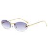 New European and American FF letter oval frameless women's sunglasses elegant diamond-encrusted small frame sunglasses UV protection