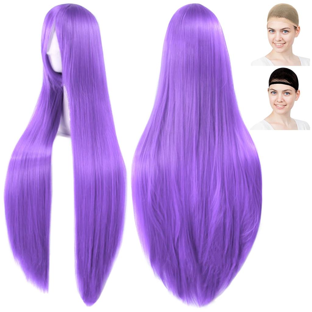 CaseEden Cosplay Wig, Long, 100cm, Heat-Resistant, Light Purple, Includes 2 Wig Nets