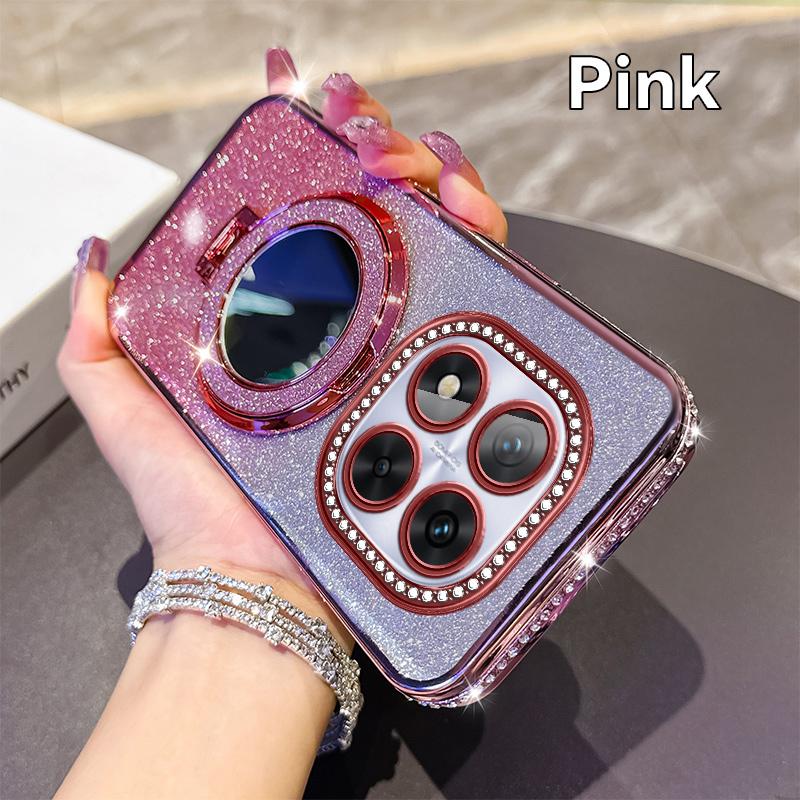 Diamond Glitter Magsafe Mirror Magnetic Holder Case For Xiaomi Redmi Note 14 13 12 11 10 Pro 4G 5G Cover