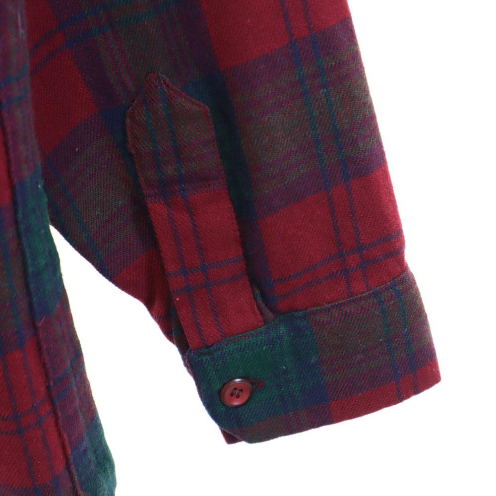 VINTAGE 50s 60s Open collar Check Pattern Long sleeve Open color Flannel shirt Men's Used
