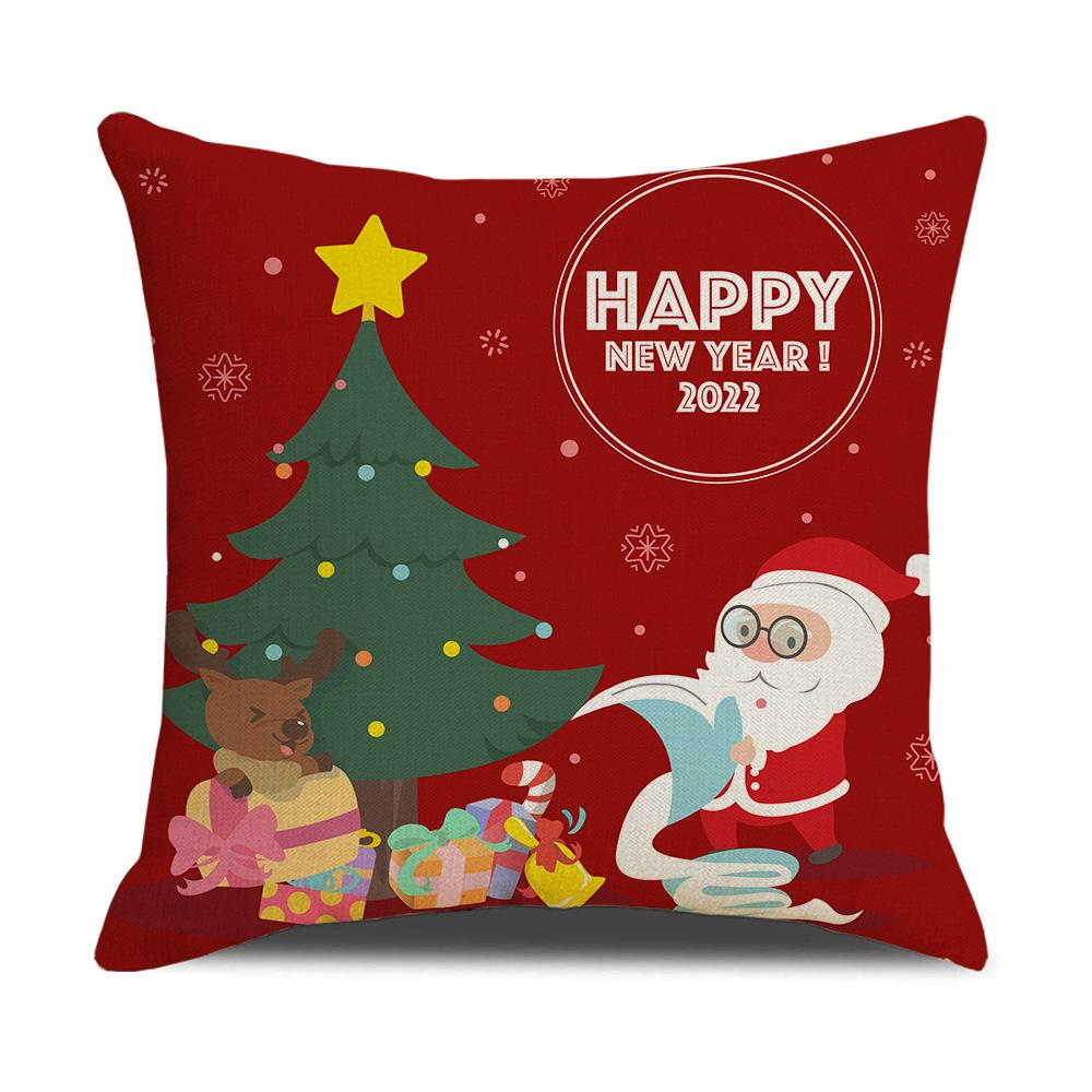 Christmas Pillow Cover Christmas Pillow Linen Cartoon Print Holiday Home Bed Cushion Cover
