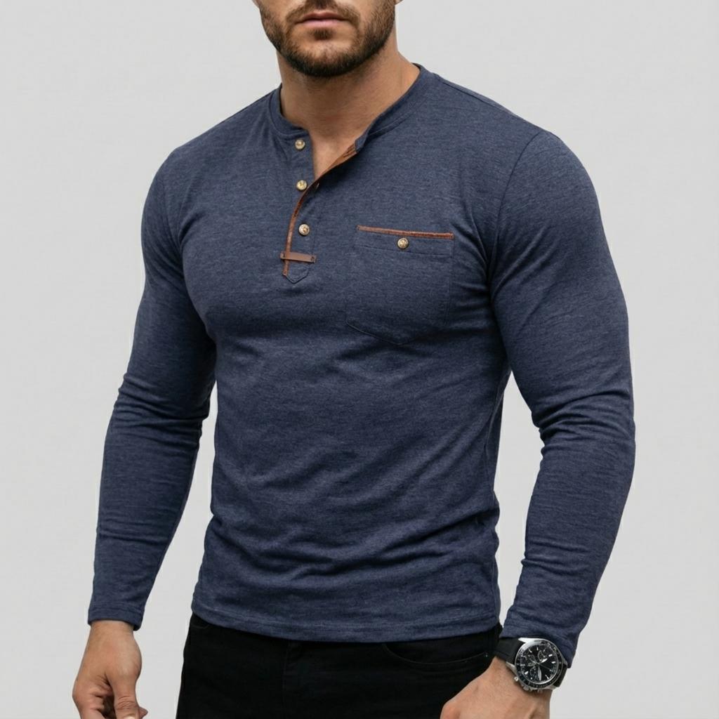 Men's casual ,color long,sleeved base layer shirt, men's button,down round,neck elastic sport top