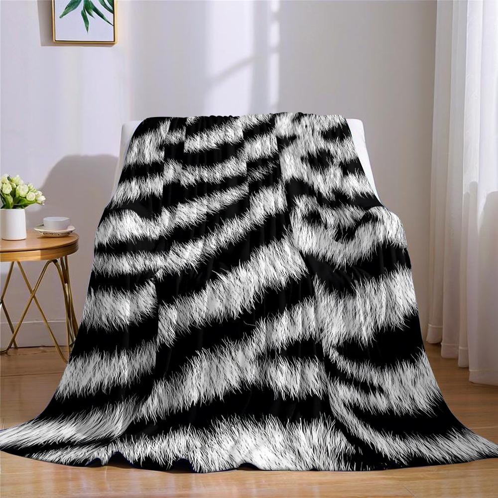 Furry Zebra Print Flannel Blanket Warm Soft Halloween Christmas Couch Warm Cozy Decorative Decor Gift For All Season