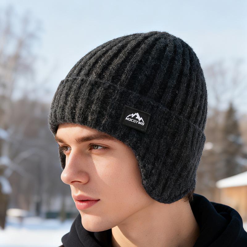 Men's Velvet Hat Warm Ear Protection Thick Wool Knitted Hat Outdoor Cold-Proof Pullover Hat