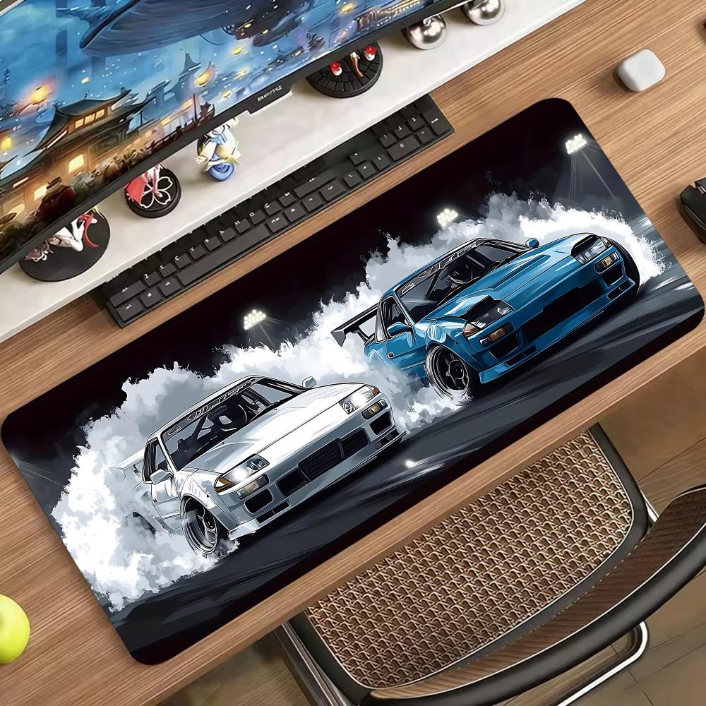 Neon Street Race Car Large Extended Mouse Pad Non Slip Rubber Desk Mat For Gaming Laptop Keyboard Office Desktop Decor