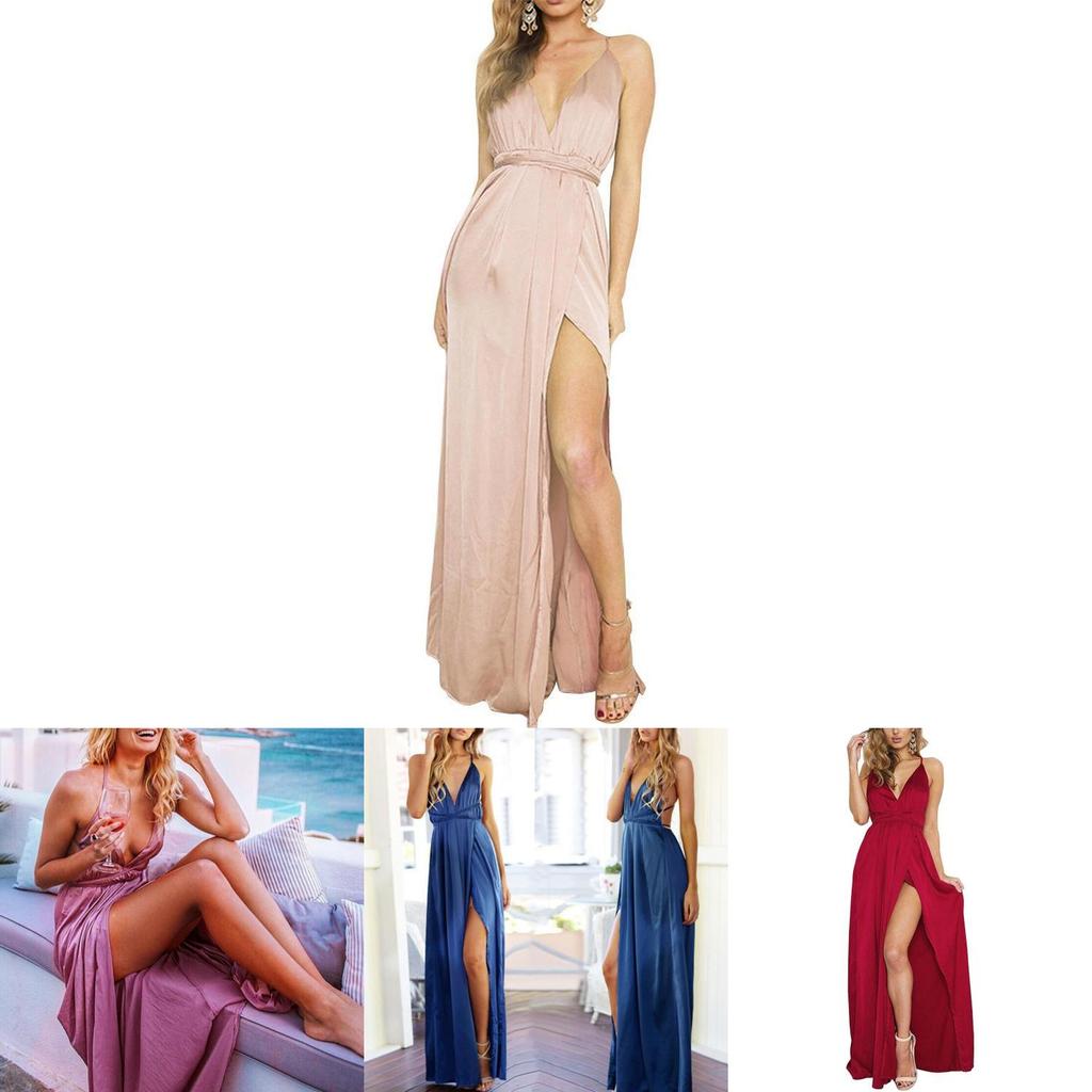 Elegante Abito Estivo Sexy da Donna Senza Schiena Scollatura Profonda Spalline Sottili per Matrimoni
