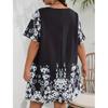 GMXIA Plus-size Women's Loose Comfortable Casual Positioning Printed Mesh Short Sleeve Dress