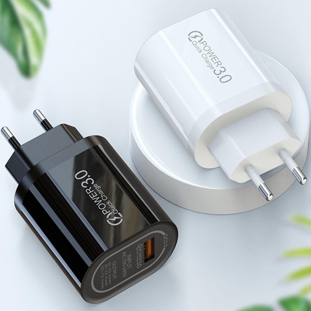 

International Single USB QC3.0 Smart Travel Charger - 1-Port, US/EU Plug EU Black [Charger Only]