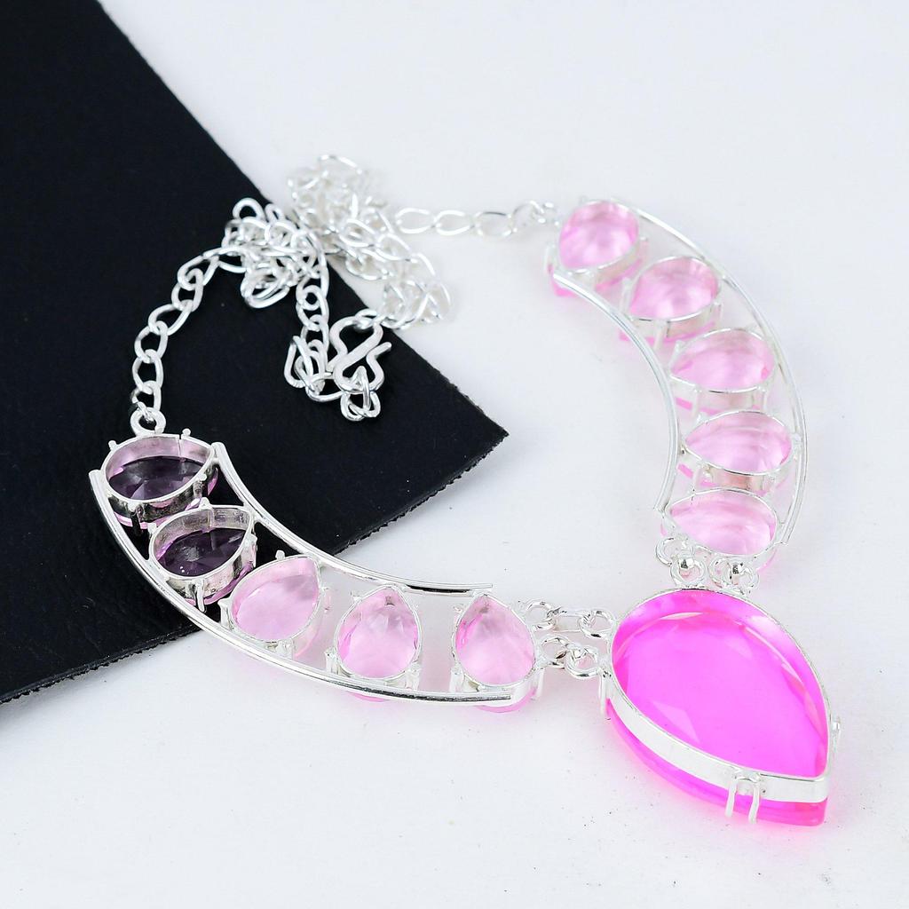 Colier delicat din argint 925, cu piatră prețioasă roz Kunzit, lucrat manual, electroformat, pandantiv unisex din argint Kunzit pentru soție, cadouri de aniversare