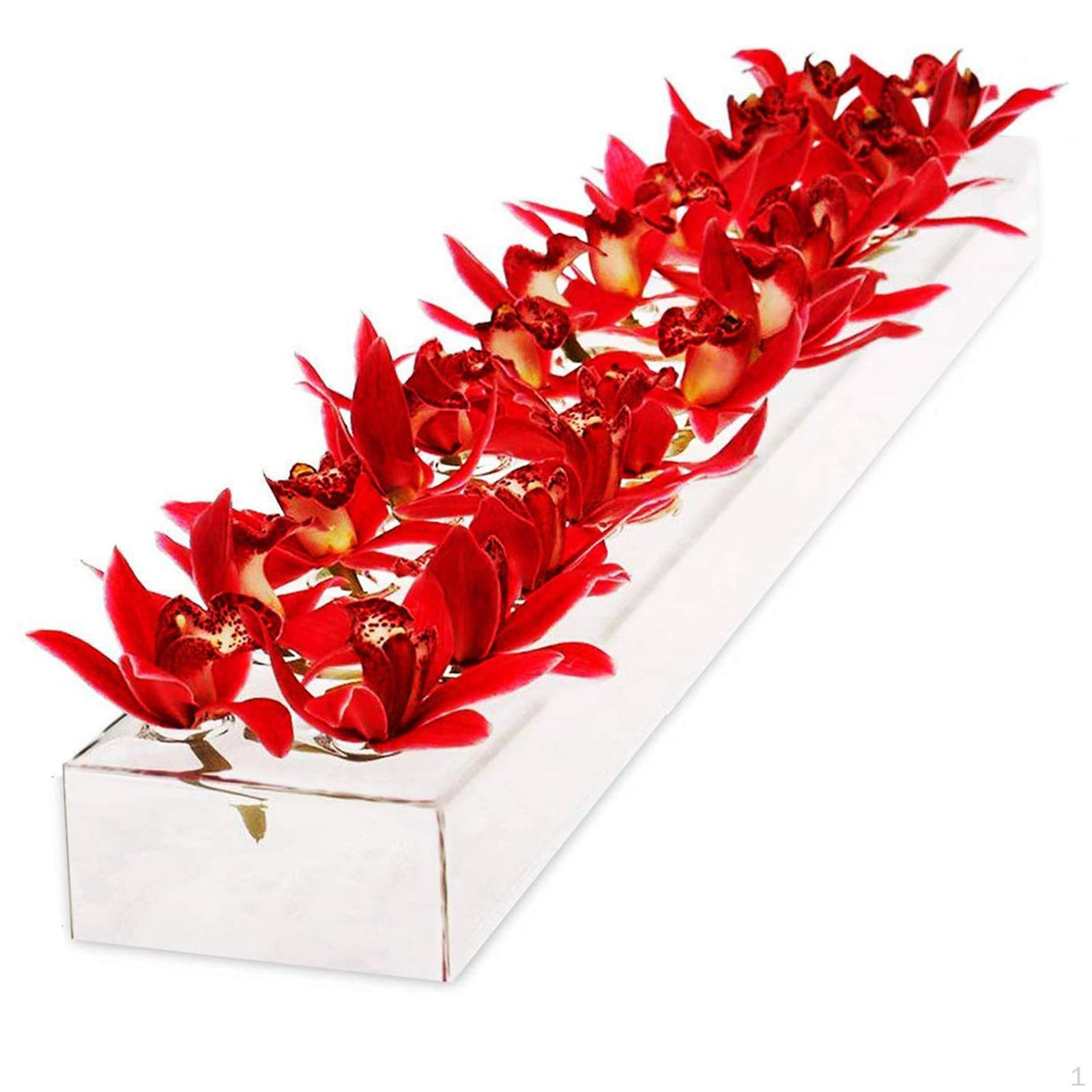 Acrylic Flower Vase Rectangular Modern Planter Pot Flowers Arrangement for Table 50cmx10cmx6.5cm
