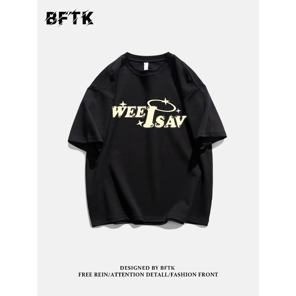 Summer Fashion Heavyweight Retro Men's English Letters 100% Cotton Printed Round Neck High-quality Casual Fitness Street T-shirt