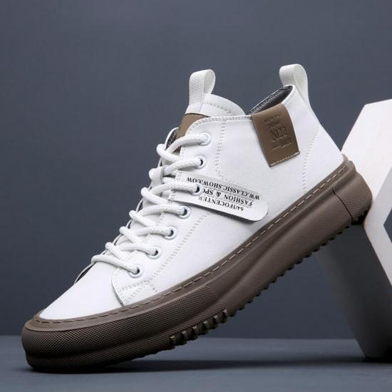 

Мужские кожаные кроссовки, модельные туфли, дизайнерская мода, платформа, высокий верх, натуральная кожа, повседневная обувь на плоской подошве для отдыха на открытом воздухе 44 белый