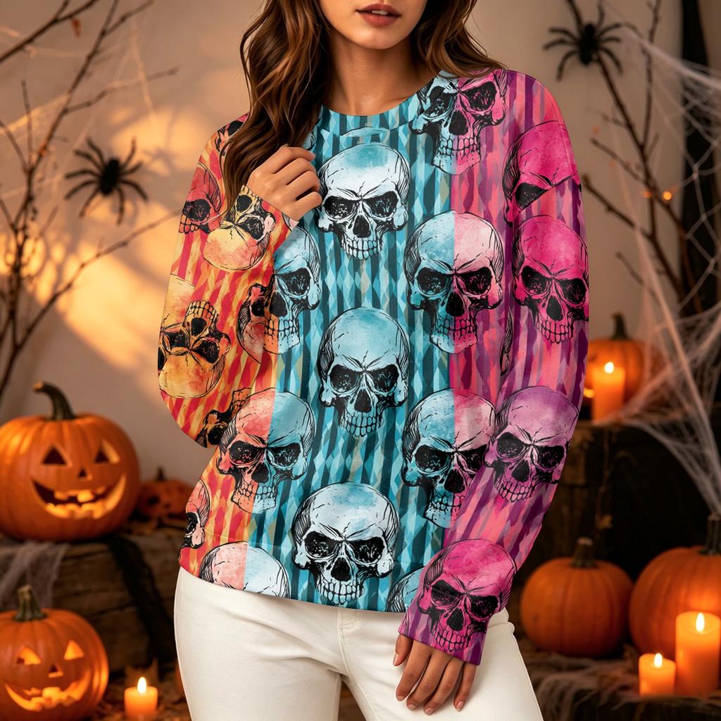 Women's Casual Long Sleeve Halloween Print Neck Sweatshirt