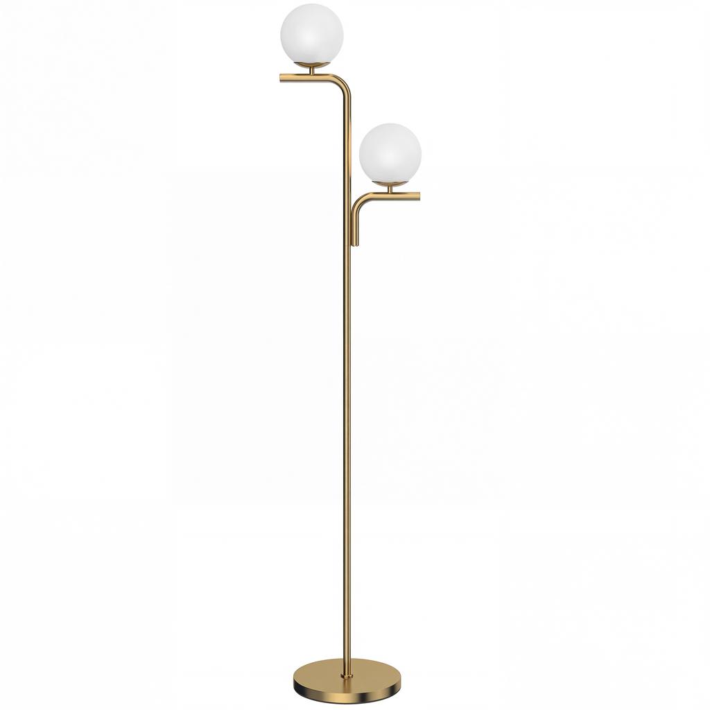 LED Floor Lamp, Modern Lamp with 3 Color Temperatures, Glass Globe Shades and Foot Switch, Gold