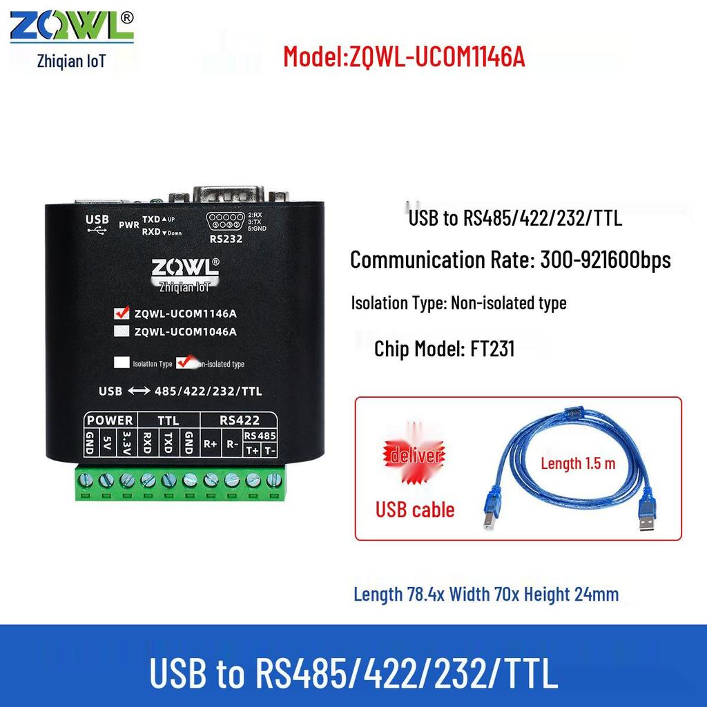 Smart IoT USB to RS485/232/422 Serial Converter with Photoelectric Isolation (FTDI)