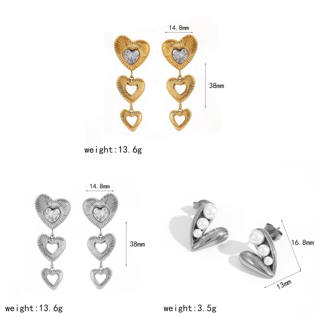 Stylish Heart Shape Stainless Steel Earrings With Sparkling Inlay For Women