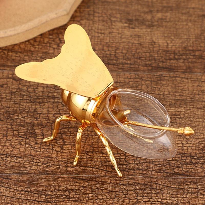 Bee Shape Honey Storage Dispense Container With Spoon Ornament Spice Seasoning Jar Home Kitchen Tool