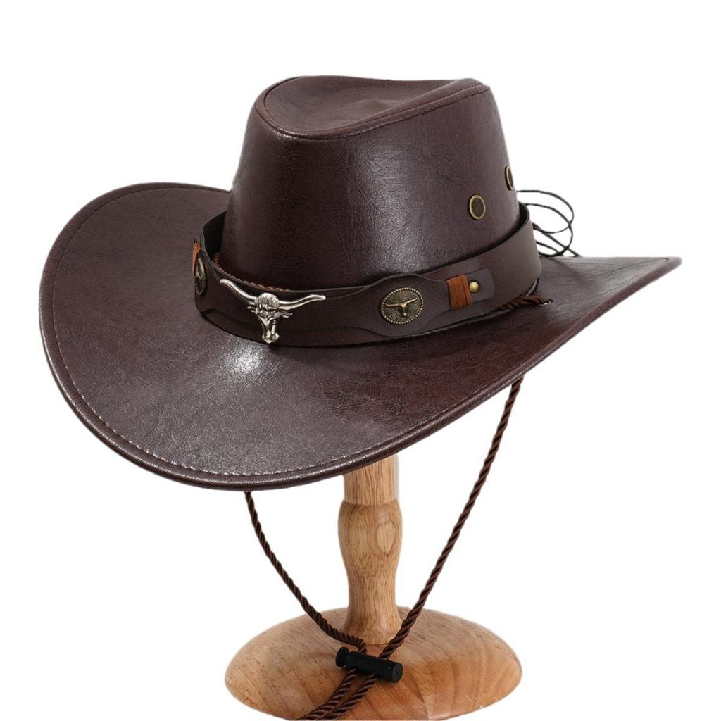 European and American style retro PU leather cowboy hat men's and women's western jazz top hat outdoor cycling camping travel sun hat