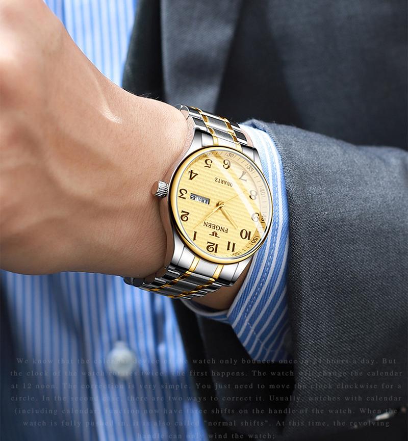 Men Watch Waterproof Calendar Week Large Dial Middle aged Elderly Steel Male Female Students Fashion Quartz Wristwatches Clock