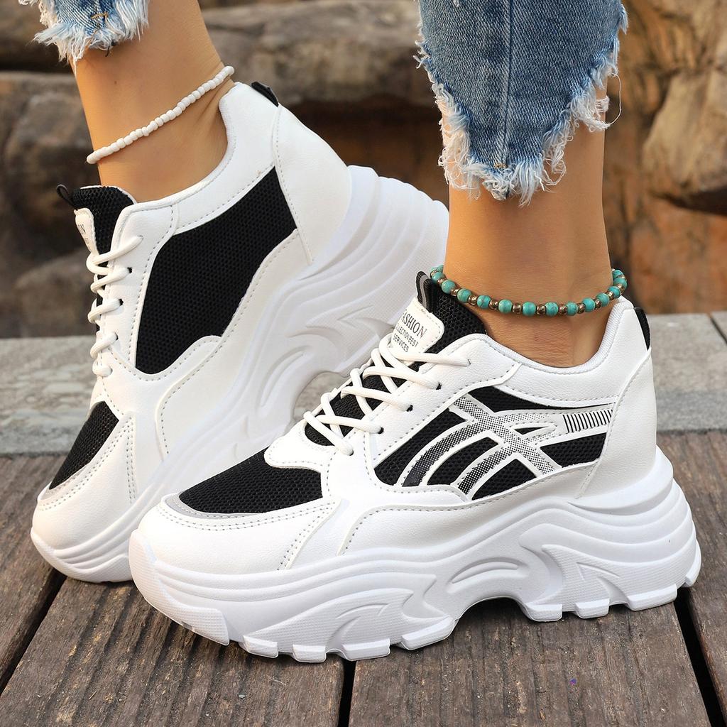 Fashion Platform Women Sneakers Autumn Lace-Up Thick Bottom Sports Shoes Woman Leather Breathable Walking Shoes Female Zapatos De Mujer
