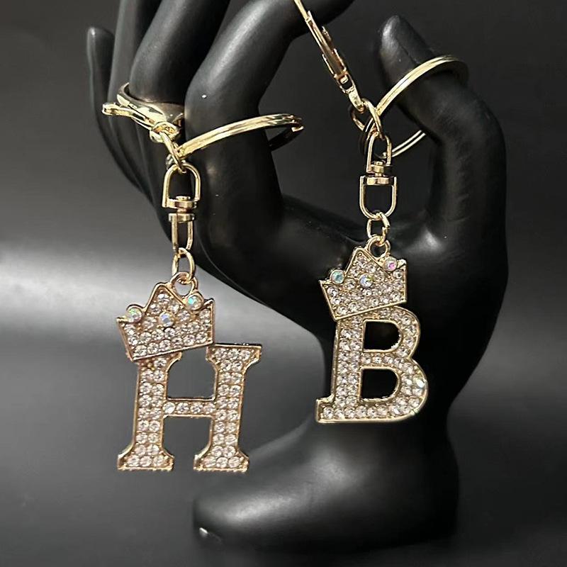 Unique Crown Crystal Rhinestones A-Z Letters Pendant Keychains For Men Women 26 Alphabet Car Key Ring Name Jewelry Keyrings Gift