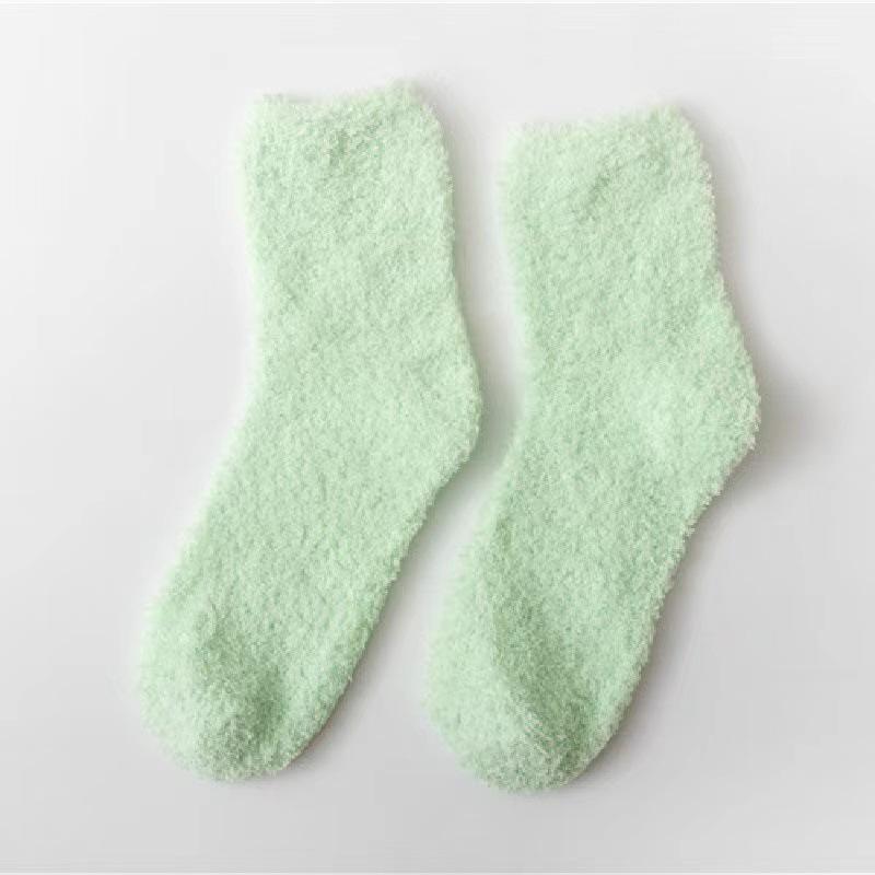 Women's Candy Color Coral Velvet Mid-Calf Socks - Thick, Warm, and Cozy for Autumn and Winter