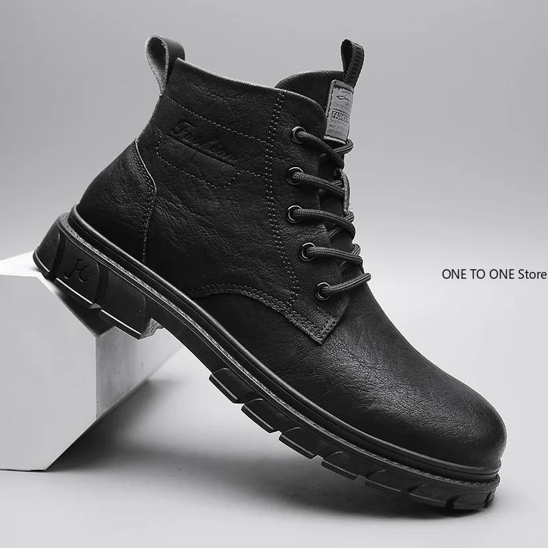 Herrenmode Retro Arbeitsschuhe Herbst Winter Dicke Sohle High Top Rutschfest Lässige Stiefel Lederstiefel Chelsea Desert Wasserdichte Stiefel