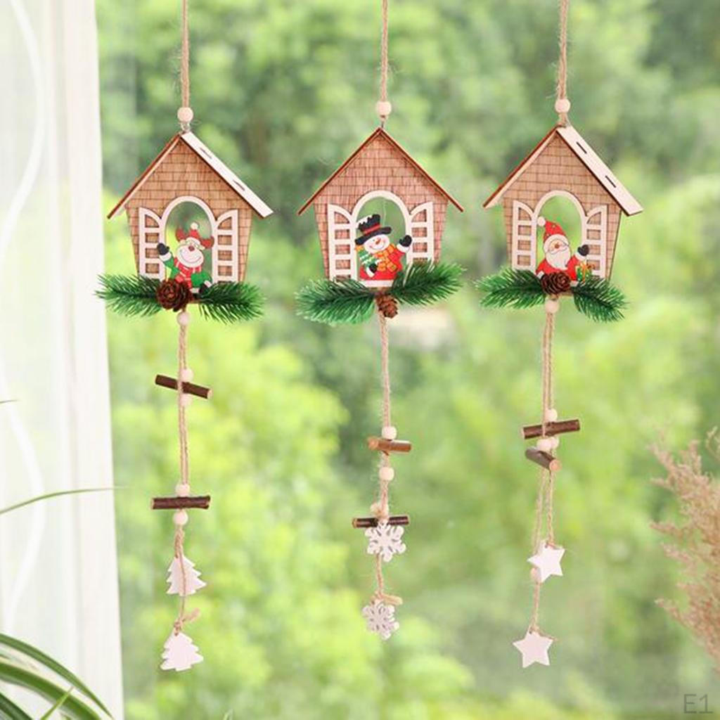 Christmas Ornament Wooden House Door Showcase Tree Hanging Pendant