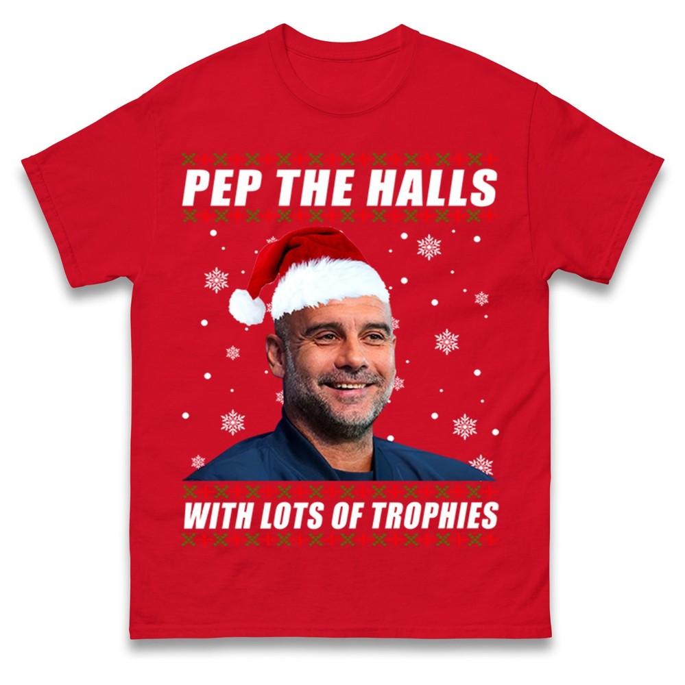 Pep The Halls With Lots Of Trophies Football Christmas T Shirt Funny Xmas Tee S