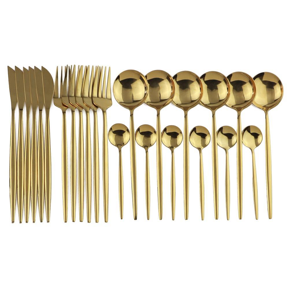 Gold Cutlery Set 24 Piece Tableware Sets Dishes Knives Spoons Forks Stainless Steel Dinnerware Set