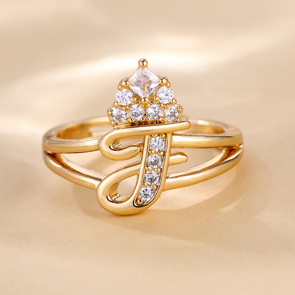 Bague de princesse en Zircon, couleur dorée, 26 lettres anglaises, anneau d'ouverture réglable, bijoux de mariage, cadeau de saint valentin, 1 pièce